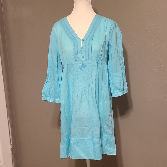 Lilly Pulitzer Dresses & Skirts - Lilly Pulitzer Turquiose Tunic Embroidered V-Neck Cotton Dress EUC Medium